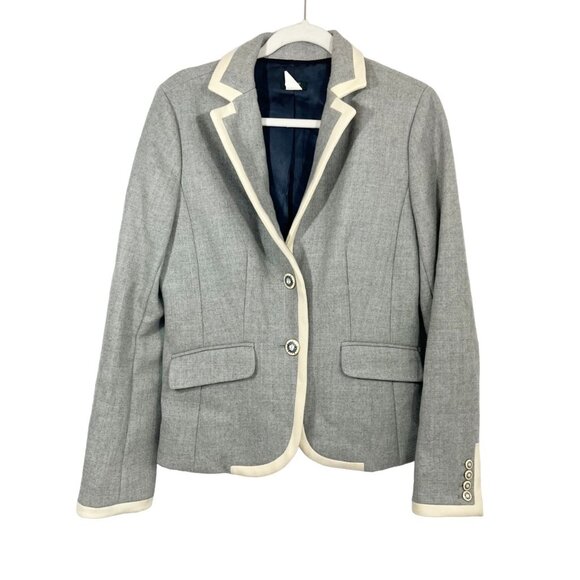 J. Crew Gray & Cream Wool Lined Blazer Jacket Nautical Buttons - Size 10 - Picture 1 of 10